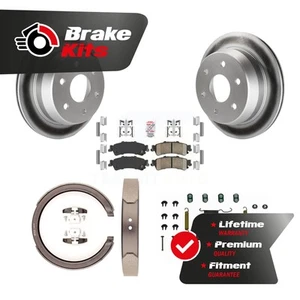 Rear Disc Coated Rotors Ceramic Pads Parking Brake Shoes And Hardware Kit For - Picture 1 of 1