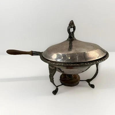 Antique Silverplate Chafing Dish w/ Lion Paw Legs & Spirit Burner As-Is — 第 1/4 张图片