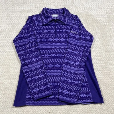 Columbia Mujer Lg Media Cremallera Pullover Polar Chaqueta Púrpura Geométrica Azteca Foto 1 de 4