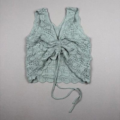 Camiseta sin mangas Jessica Simpson verde crochet tejido acanalado cordón M Foto 1 de 4