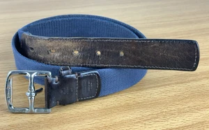 Coach Canvas / Cotton Belt Mens Blue 38/95 M Brown Leather Brass Buckle Distress - Picture 1 of 15