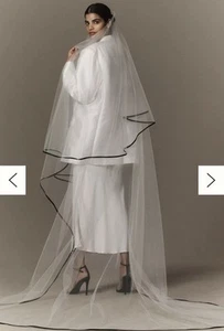 BHLDN Black Ribbon Trim Cathedral Veil - Picture 1 of 3