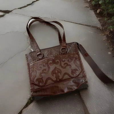 Leaders In Leather Brown Leather Shoulder Bag Tooled Embossed Cut Out - Image 1 of 4