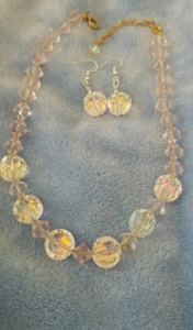 Necklace using rare Huge Vintage Crystal 14mm Lentil AB5100 and Earrings SET - Picture 1 of 8