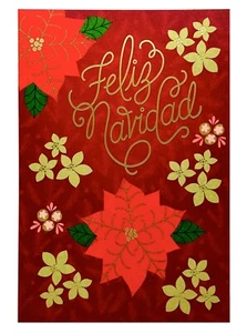 Spanish Feliz Navidad Card Red Poinsettia Gold Foil Hallmark Vida Card NEW - Picture 1 of 13