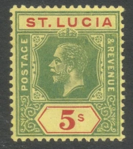 ST LUCIA 1923 PV 5/- VERDE Y ROJO/AMARILLO PÁLIDO SG105 LMM GATO £60 - Imagen 1 de 2