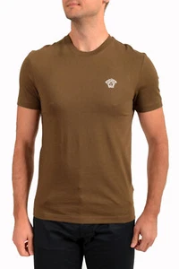 Versace Men's Olive Green Short Sleeve Logo Embroidery T-Shirt US S IT 48 - Picture 1 of 6