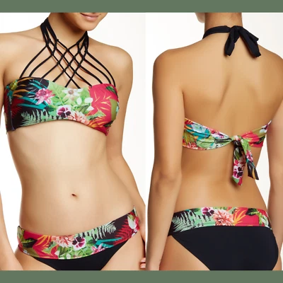 ¡NUEVO CON ETIQUETAS! Sujetador de bikini Leilani Swim Paradise macramé halter [talla 14] #B306 Foto 1 de 3