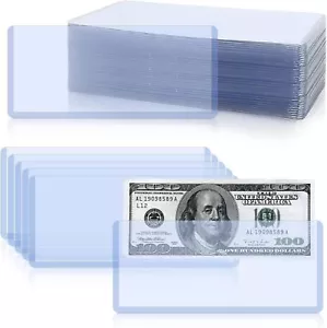 50 Pack Hard Plastic Clear Money Holder 6.8 x 2.9 PVC Transparent Bill Mon - Picture 1 of 3