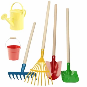 Kinder Gartenwerkzeug Spaten Laubharke Schaufel Blätterrechen Gießkanne 6 Teile - Bild 1 von 7