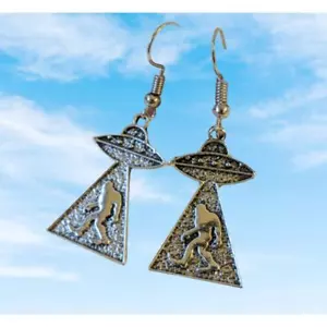 New Bigfoot yeti sasquatch abducted UFO silver tone Earrings gift - Picture 1 of 4