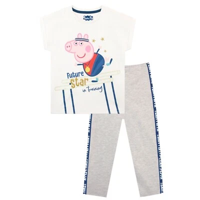 Peppa Pig Top Legging Set Kids Girls 18 24 Months 2-8 Years T Shirt Star Grey