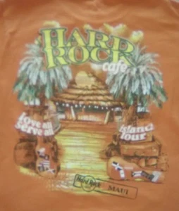  Hard Rock Cafe Maui Orange T-Shirt Med. Hut Palmen Hawaii Gitarrenkoffer  - Bild 1 von 6