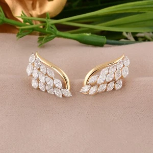 1.87 Ct Lab Grown CVD Marquise Diamond Cluster Stud Earrings 14k Yellow Gold - Picture 1 of 8