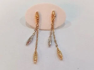 Orecchini pendenti donna/ragazza oro giallo e bianco 18 kt 750 % lav. martellata - Foto 1 di 5