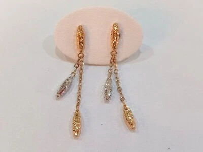 Orecchini pendenti donna/ragazza oro giallo e bianco 18 kt 750 % lav. martellata - Immagine 1 di 4