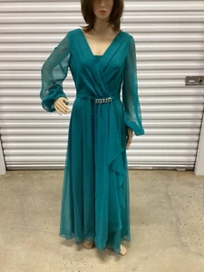 Vintage Chiffon Kleid türkis fließend Strass Größe M - Bild 1 von 5