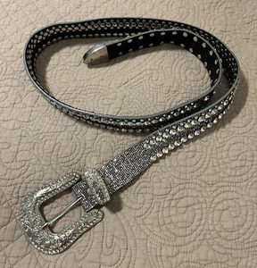 Cinturón Western Estrás Tachonado Vaquera Rodeo Concurso Bling Hebilla Cuero Negro - Imagen 1 de 9