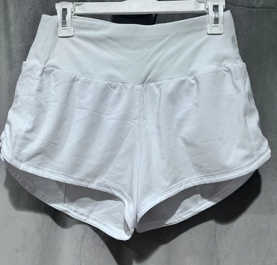 Women’s White Built in Briefed Pocket Athletic Workout  Gym Running Shorts Sz. S - Image 1 of 3
