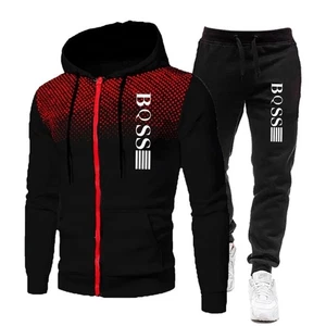 Fashion Print Tracksuit for Men Zipper Hooded Sweatshirt and Sweatpants Two Pcs - Picture 1 of 12