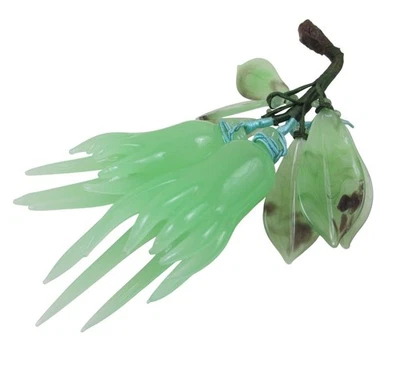 Estatuilla Flor China Vidrio Verde Piedra Jade Fruta Limón Hojas con Cable Buda Foto 1 de 4