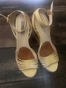 PRADA Yellow Cream Patent Platform Cork Cut Out Wedge Sandals READ SIZE 39 - Picture 1 of 12