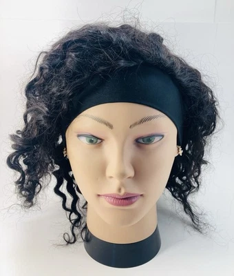Human Hair Headband Wig Kinky Curly 18” Natural Black New Open Box - Image 1 of 4