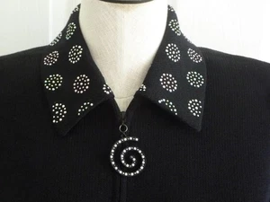 Giacca ST JOHN SERA Marie grigio nero Santana maglia cristalli iridescenti zip 4 - Foto 1 di 15