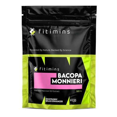 FITIMINS Bacopa Monnieri 500mg Capsules, Brain Memory Cognitive Supplement 4 Month Supply