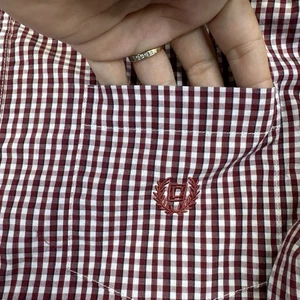 Chaps Stretch Easy Care Shirt Mens Large Red White Gingham Check Long Sleeve - Picture 1 of 17