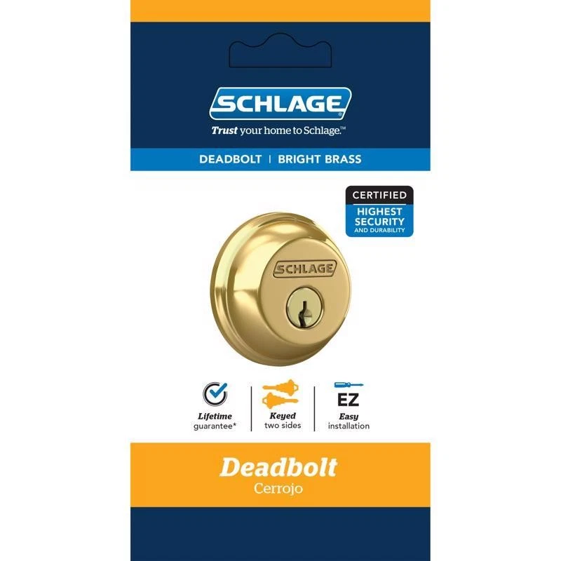 Schlage Deadbolt Lifetime Bright Brass B62nsk V 505 605