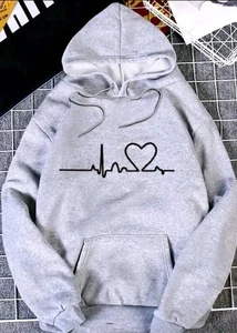 Sudadera con capucha gris espacial con estampado de ritmo cardíaco gráfico para mujer pequeña 4 - Imagen 1 de 10