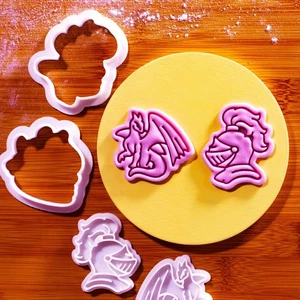 Epic Battle - Mini Fantasy Cookie Cutter & Stamp Set: Dragon & Knight Helmet - Picture 1 of 5
