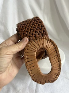 Moroccan Bazaar Ladies Weaved/plated Brown Leather Belt M/L Wide Belt 48” - Picture 1 of 9