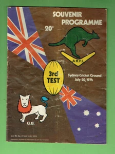 #LL.  RUGBY  LEAGUE SOUVENIR MAGAZINE - 1974 AUSTRALIA V GREAT BRITAIN 3rd TEST - Picture 1 of 3