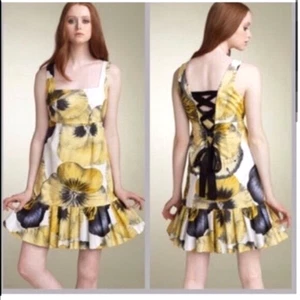 Leifsdottir DRESS Bellis Brushstroke Yellow Floral sz 8 Anthropologie party - Picture 1 of 7