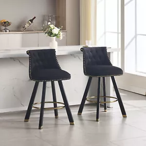 2 Set Upholstered Velvet Swivel Bar Stools 25.59" Counter Height Barstools Black - Picture 1 of 15