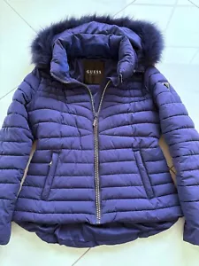Guess Winterjacke Damen Gr. M royal blau mit abnehmbarer Kapuze/ Fell - Bild 1 von 4