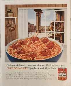 Bola de carne de espagueti Chef Boy Ar Dee 1959 anuncio de colección 14 x 10 sabor al viejo mundo - Imagen 1 de 1