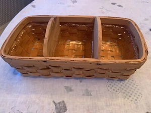 Large Vintage Wicker 3 Compartment Basket Weave With Plastic Liners HTF Rare - Picture 1 of 3