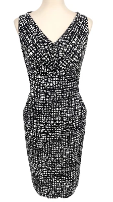 Lafayette 148 women's size 10 Printed Sleeveless V-Neck Sheath Dress black/white - Image 1 of 4
