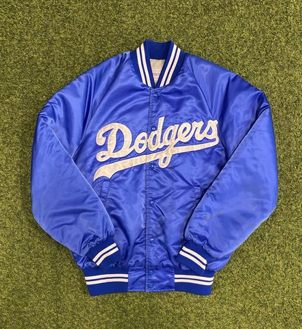 Vintage 80s Prostock Brooklyn Dodgers Satin Bomber Jacket MLB Medium ~READ Cover