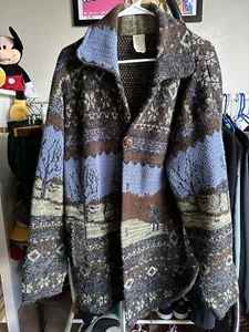 Vintage Hand Made in Ecuador Cardigan Landscape Design Deers Trees Heavy Wool - Picture 1 of 19
