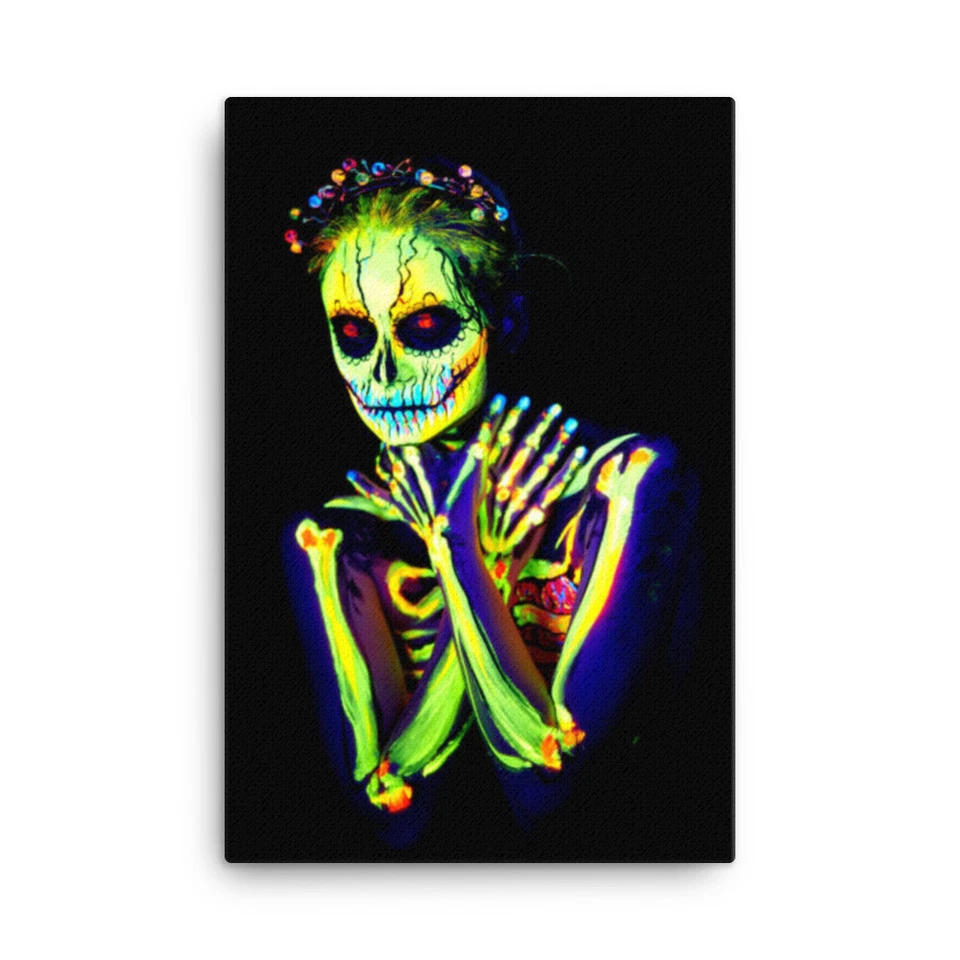 Juego de 2 de 4 arte de pared de esqueleto de caramelo de calavera de neón para mujer enmarcado de lienzo decoración del hogar Foto 1 de 1