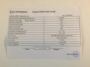 HJ Optronics Polarisation Maintain Inline Bandpass Filter 1064 +/- 8nm - Bild 1 von 2