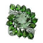 Green Amethyst Chrome Diopside Cocktail Ring 10K White Gold Fine Jewelry
