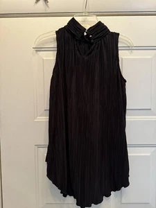 Joseph A Pleated Blouse Women’s Size Medium High Collar Black Flowy Tunic - Picture 1 of 10
