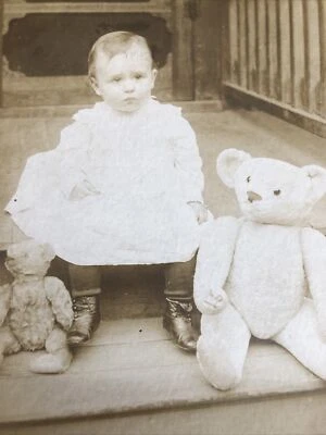 Antique Photo On Board Victorian Baby Huge Teddy Steiff Teddy Mohair Teddy - Image 1 of 4