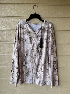Elie Tahari womens V Neck Knit Top size XL Beige Snakeskin Print Twist Knot $110 - Picture 1 of 6