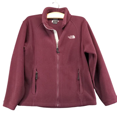 Jaqueta de lã The North Face para meninas Borgonha logotipo grande zíper completo manga longa - Imagem 1 de 4